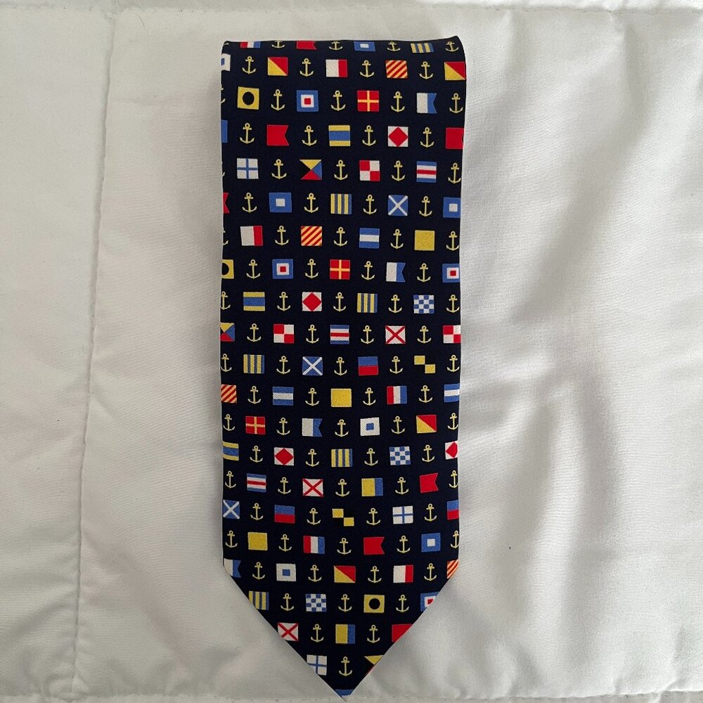Wolfmark Men's Neckwear Anchor Boating Flags Navy Tie Coastal Preppy